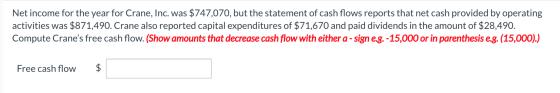 Net income for the year for Crane, Inc. was $747,070, but the statement of cash flows reports that net cash provided by opera