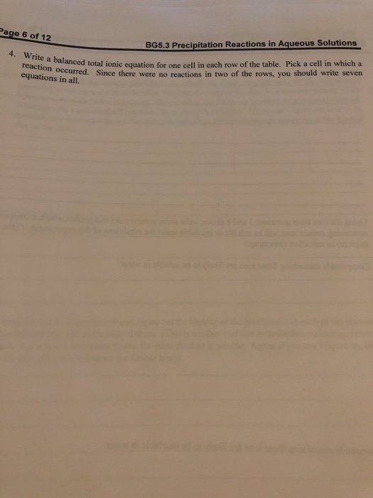 Page 6 of 12 BG5.3 Precipitation Reactions in Aqueous Solutions 4. Write a balanced total ion reaction occurred. Sin equation