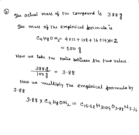 The actual mass of the compound is 3889 The mass of the empirical formula is C4H80 M F 4X12 + 1x8+ 16+1472 = 100 g Now we tak