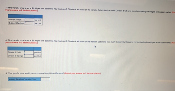 3. If the transfer price is set a $1.55 per unit, determine how much proft Division Awill make on the transfer. Determine how