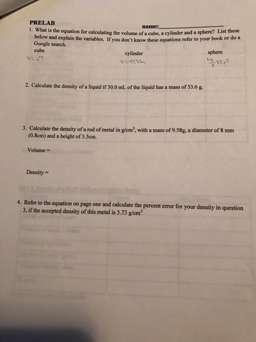 PRELAB 1. What is the equation for calculating the