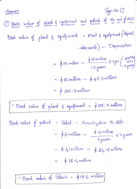 Answer Page: No 0 o Booki value of plants & equipment and potents and the end of 2002! Beck value of plant Ę equipment a plan