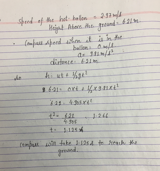 Speed of the hat- hallon 7 Hight Abare he gound ela als b ballon f dliurtante 61m. de he utt4 4.905 ground
