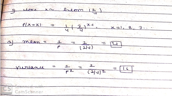 encom iz Pix=x) 뉘름젝 X1, 오, 3.. 4 mean Don - P (y) vurance p2 (4) 2. CS S-CC------------ CamScanner