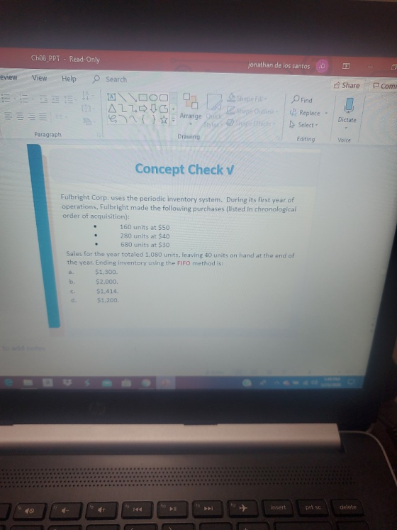ChO8_PPT - Read-Only jonathan de los Santos JD - eview View Help Share Comi 1 Search \000 A22. 5 e O LA s Arrange Quick Style