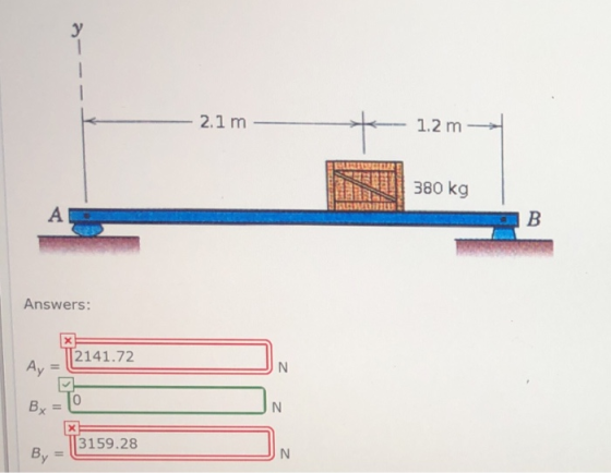 2.1 m — 1.2 m DLELIORE ST NU 380 kg NE Answers: x 12141.72 A = 3159.28