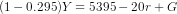 (1 - 0.295)Y = 5395 - 20 r + G