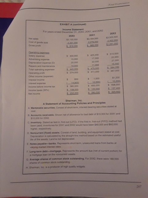 EXHIBIT A continued) Income Statement For years ended December 31, 20X0, 20X1, and 20X2 20x0 20X1 $3150,000 83.164 000 2331 2