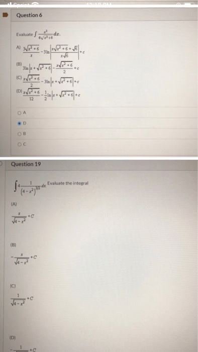 Question 6 676 Evaluate N 3V2+6-30- +6+ 58 X (B) + 2 ci 336 - 31m fe * vi o obec (D) xyz 6 haber * 6* 2 OA D OB Ос Question 1