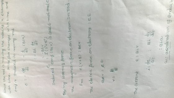 simce the vod is movirg the value o urith Eimi, so the gluz chamyes with bime at induced erngCBLv) İs alle d.matitral e the 竖