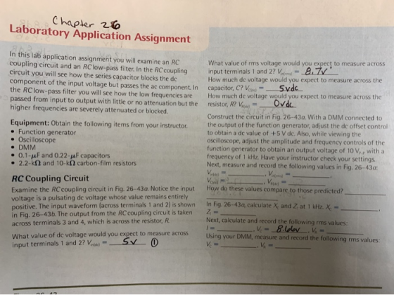 Chapter 26 Laboratory Application Assignment In this lab application assignment you will examine an RC coupling circuit and a