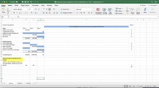 Business Case Analysis for Cost Justification on ATS - Assignment 2-1 ... Home View Share Comments AutoSaver A BE Insert Draw
