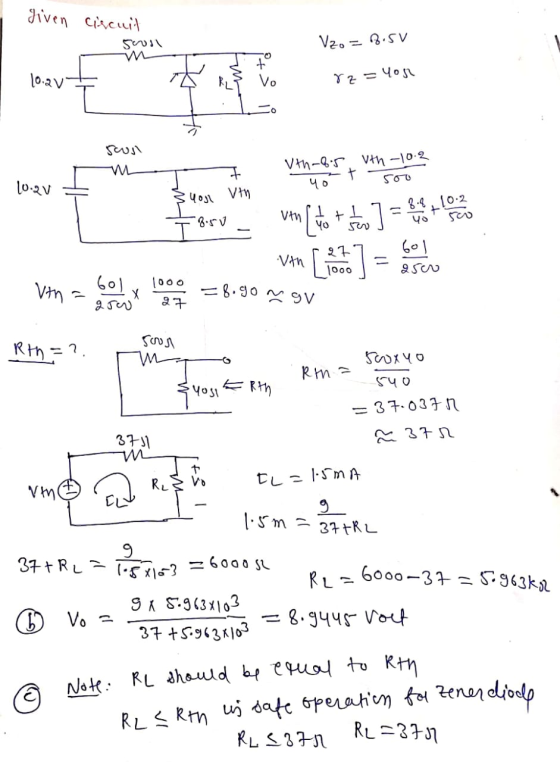 given circuit Soil Vzo = 3.5V - W 10.21 &z =you uth-10.2 Vth-6.5 40 10.2V I $uos uth + Brv _ vt to toto ] = logo vyn are = 8.