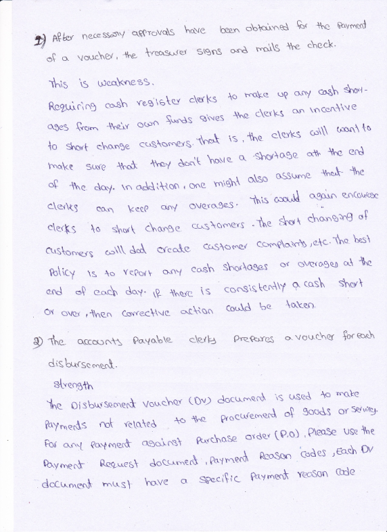 After necessary approvals have been obtained for the payment of a voucher, the treasurer signs and mails the check. This is w
