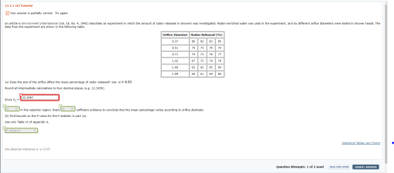 13.2.1 GO Tutorial Your answer is partially correct. Try again. An article in Environment International (Vol. 18, No. 4, 1992