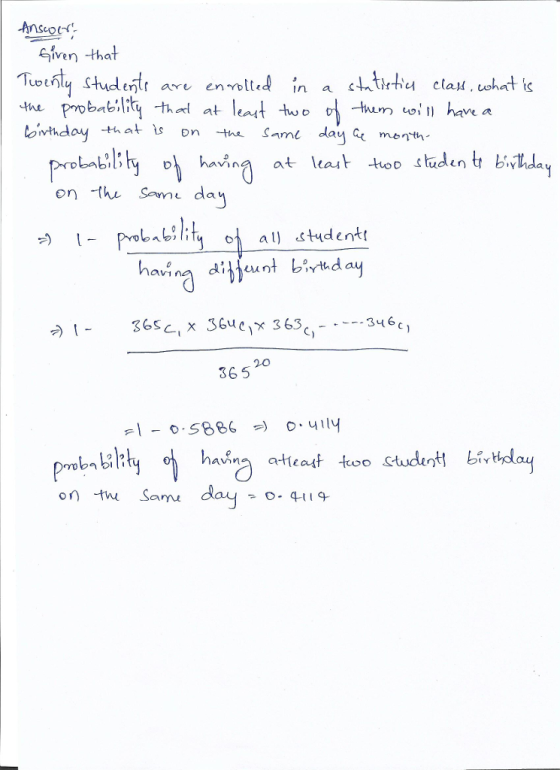Siven -that , toha the Probabli oiwthday at lea tmn have a tat s on te S^mi day month avi 36%, x 36u c, x 365 20 36 5 po on t Sau
