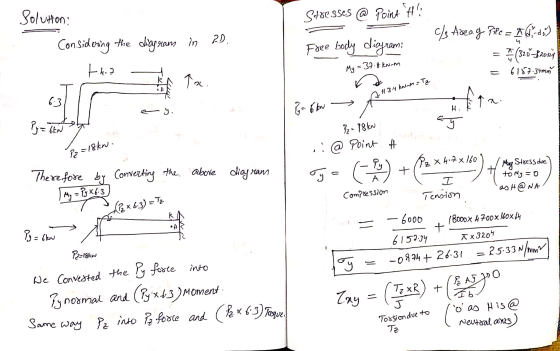 Stresses @ Point #!? 20. Solution: Considering the diagrams in that ņa ។ C/ Area.g Pile = A dd) 7 (32ő - 820104 Free body dia