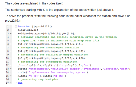 1 2 - 3- The codes are explained in the codes itself. The sentences starting with % is the explanation of the codes written j