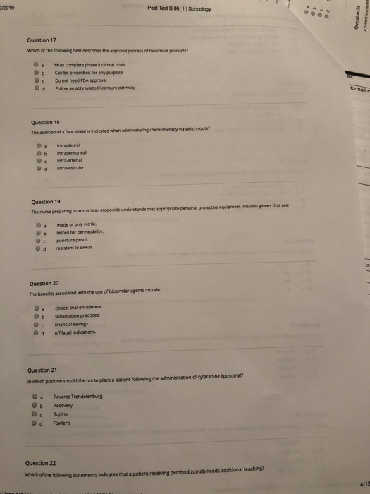 /2019 Post Test 8 86_11 Schoology Question 17 Which of the following best describes the approval pracess of biosimilar produe