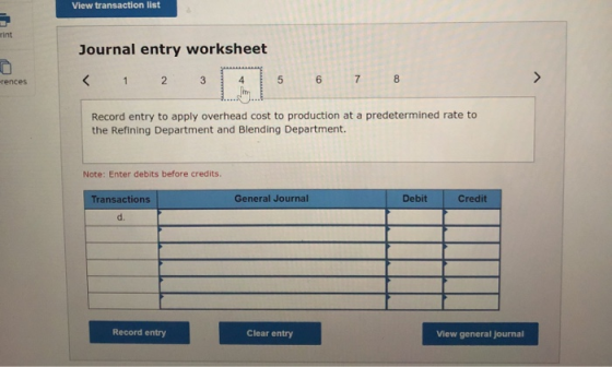 View transaction list rint Journal entry worksheet < 1 2 3 34 rences Record entry to apply overhead cost to production at a p