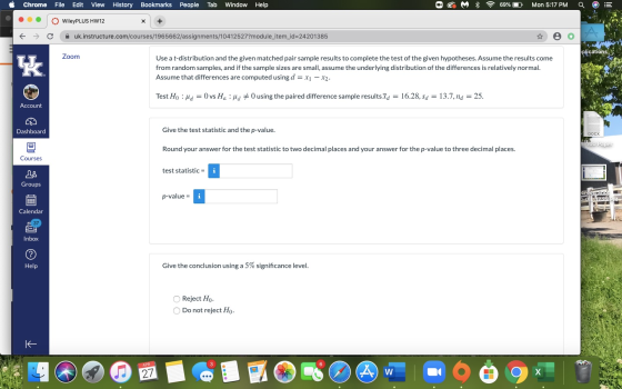 Chrome File Edit View History Bookmarks People Tab Window Help O M * 69% O Mon 5:17 PM Q E WileyPLUS HW12 X + € → C u k.instr