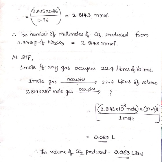 31u15xo86 2.8143 mmof O.96 . The number millimdes d Ca Produceol from o.338g.Nacos 2. 8143 mrmof At STP, imole any gas occupi