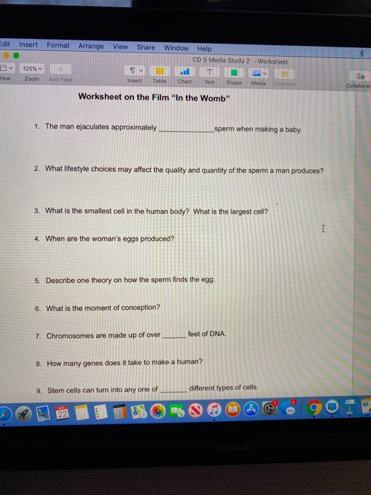 Edit Insert Format Arrange View Share Window Help CD 5 Media Study 2 - Worksheet D Wiew 125% Zoom Add Page Insert Table Chart