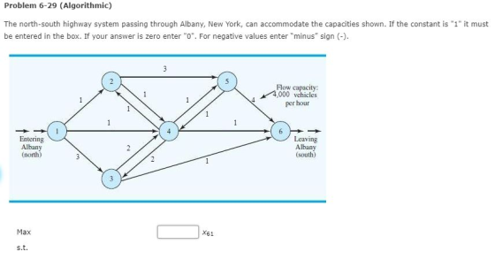 Problem 6-29 (Algorithmic) The north-south highway system passing through Albany, New York, can accommodate the capacities sh