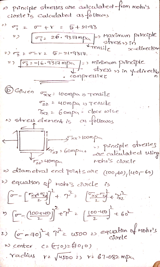 » principle stresses were calculated-from mohis -Pollocos ciocle is calculated as tr 5+21.93 2) 26. 93 13 lampa & Tensile po