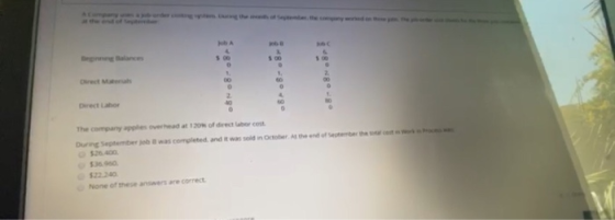 100 60 0 2 4 The company applies Overhead at 10 of director cost During September job was completed, and it was sold in Octob
