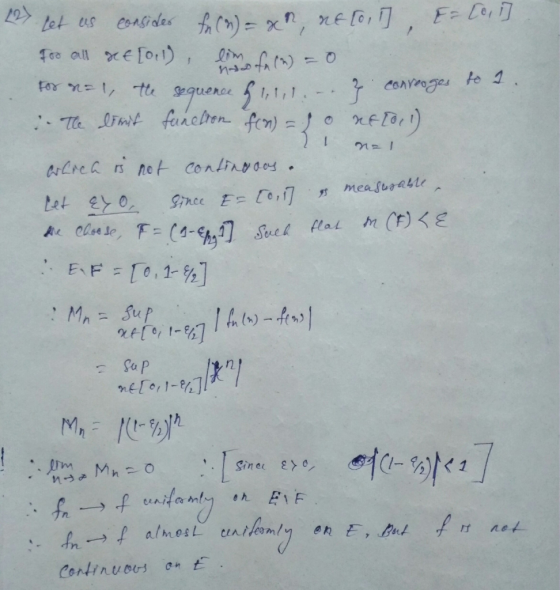 12 let E=[or] Let us consider for (2) = x , ne to, For all set (011), lim to (n) = 0 For n=1, the sequence & 1,1,1... 7 conne