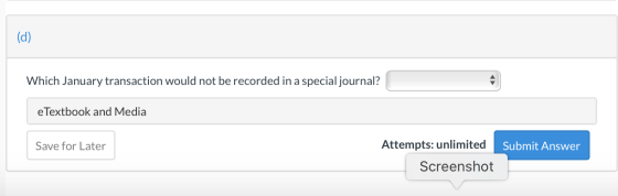 (d) Which January transaction would not be recorded in a special journal? e Textbook and Media Save for Later Submit Answer A