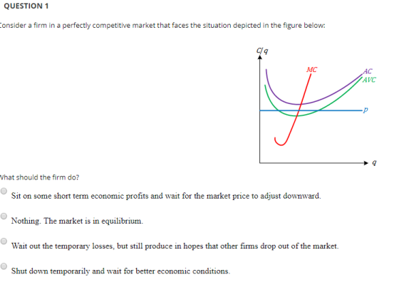 QUESTION 1 Consider a firm in a perfectly competitive market that faces the situation depicted in the figure below: MC AC Vha
