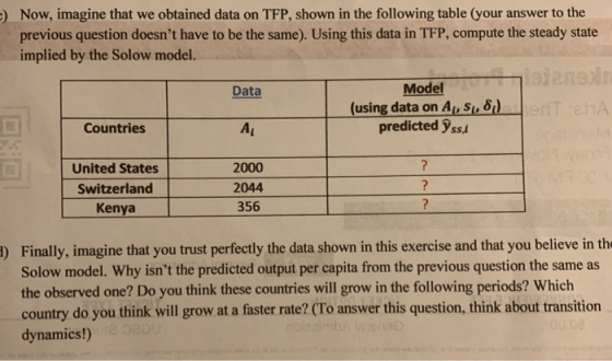 Now, imagine that we obtained data on TFP, shown in the following table (your answer to the previous question doesnt have to