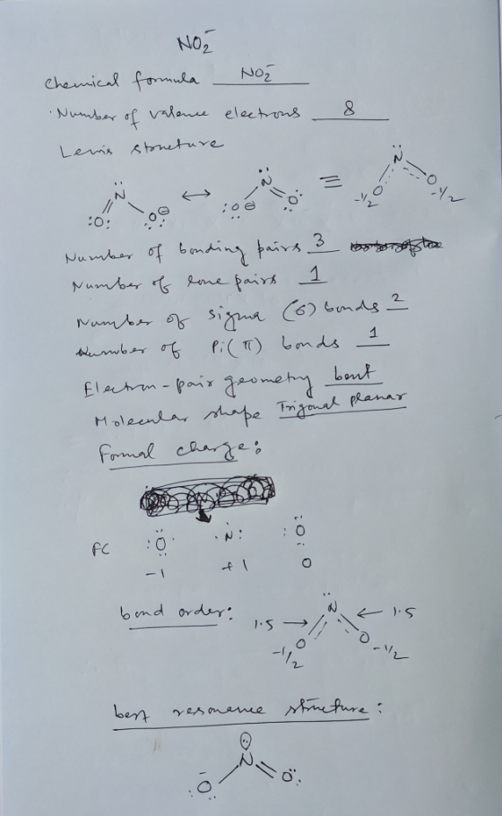 NO2 Chemical formula - Noz Number of valence electrons Lenis stoneture 8 -Y2 store Number of bonding pairs 3 Number of lone p