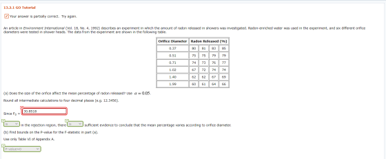 13.2.1 GO Tutorial Your answer is partially correct. Try again. An article in Environment International (Vol. 18, No. 4, 1992