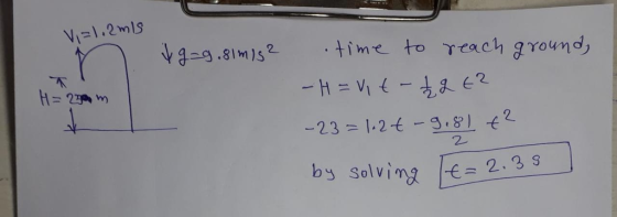 2time to reach ground 23 1.2- 981 2 by Solving | 2-3 3.8 2 olving le= 2.33
