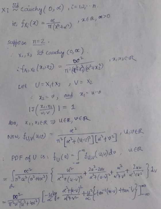 XER, «> 2) 1X, AZEIR De 2 - 26th xi in cauchy (0, 2) , 2= 1,2, n. ie, fx; (x) = 0 (ta) 1 suppose n=2. X, X 2 lid cauchy (0,0)