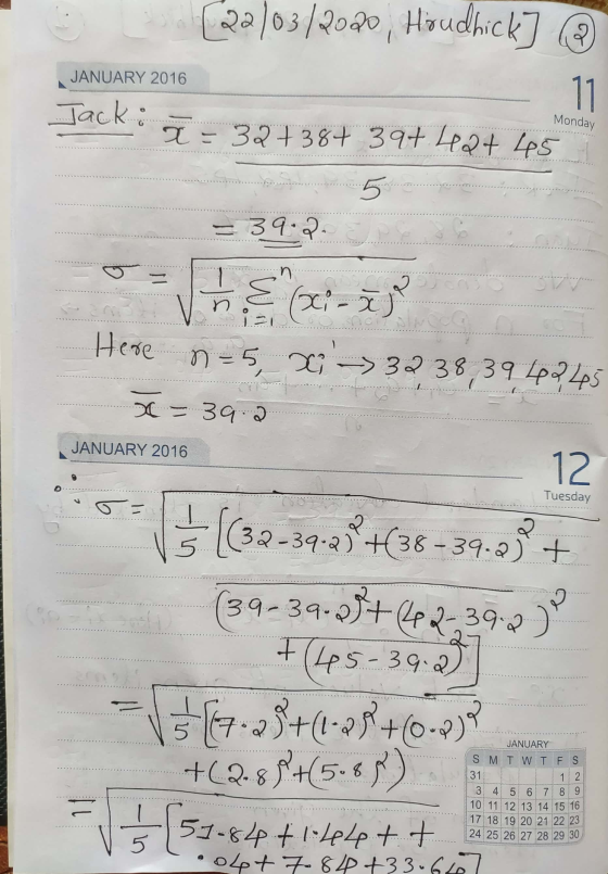 [22/03/2020, Houdhick] @ JANUARY 2016 Monday Jack: 2 = 32+38+39+ 42+ 45 = 39.2. oh (xi-28 Here n = 5 xi – 32 38, 39, 42,465 x