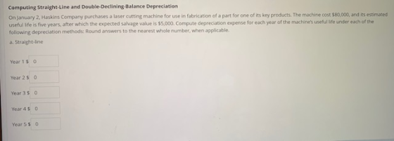 Computing Straight-Line and Double-Declining-Balance Depreciation On January 2, Haskins Company purchases a laser cutting mac