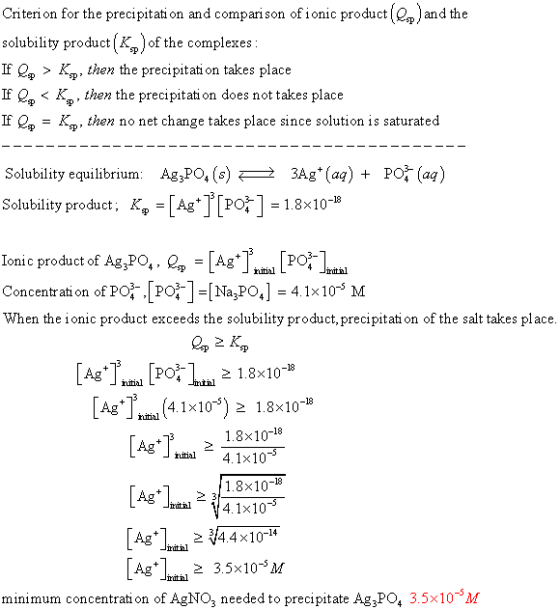 Criterion for the precipitation and comparison of ionic product(Q) and the solubility product(Kg) of the complexes If Qg > Kp