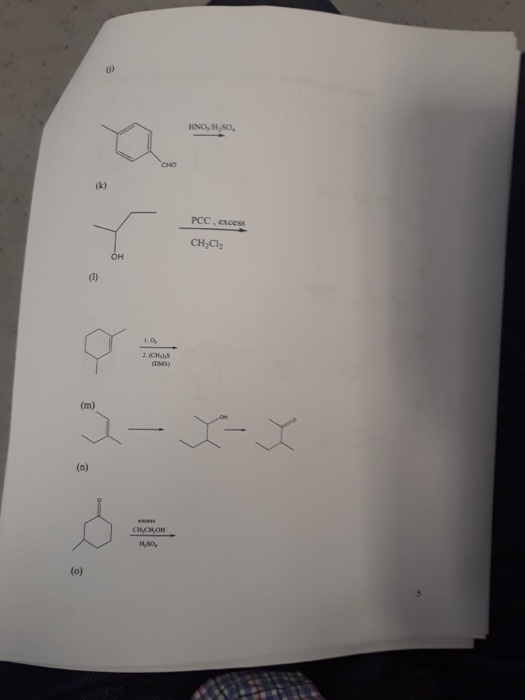 HNO, H,SO, CHO (k) PCC, excess CH2Cl OH 2. (CHbS (DMS) (m) On (n) esoes снсH,он H,SO, (o)