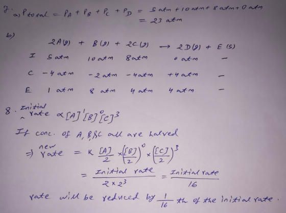Jap total = PAT PB + Pc + Pp satm +10 atm t 8 atnt Oatm = 23 atm b) 2A (9) + B (g) + 20 (9) 2D(9) + E(S) I 5 atm 10 atm Satm