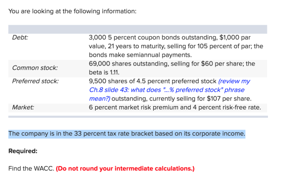 You are looking at the following information: 3,000 5 percent coupon bonds outstanding, $1,000 par Debt: value, 21 years to m