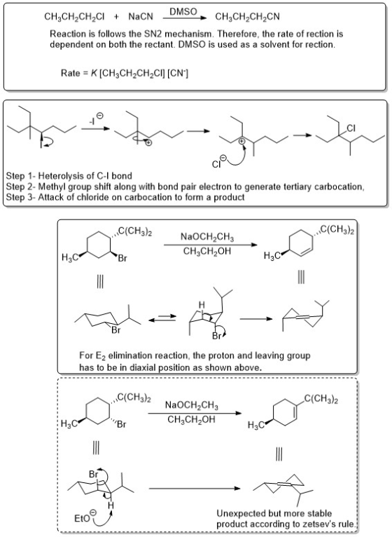 DMSO CH3CH2CH2CI NaCN CH3CH2CH2CN Reaction is follows the SN2 mechanism. Therefore, the rate of rection is dependent on both