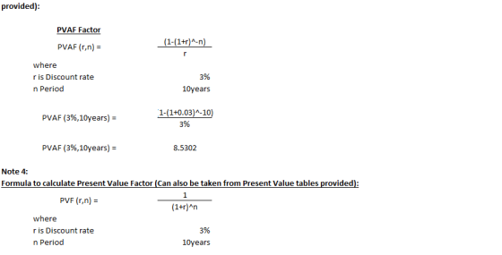 provided): PVAF Factor PVAF (rn) = (1-(1+r)^-n) where ris Discount rate n Period 3% 10years PVAF (3%, 10years) = 1-(1+0.03)^-