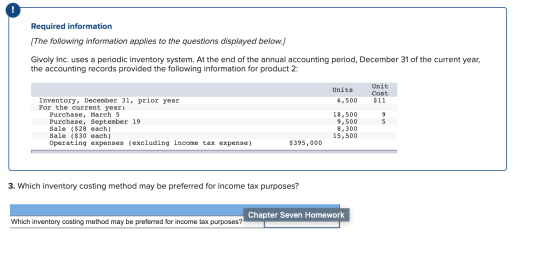 Required information [The following information applies to the questions displayed below.] Givoly Inc. uses a periodic invent