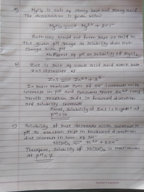 a) MgCl₂ is salt of strong base and strong acid The dissociation is given below - Macl Mg2+ + 201 Bothions would not form bas