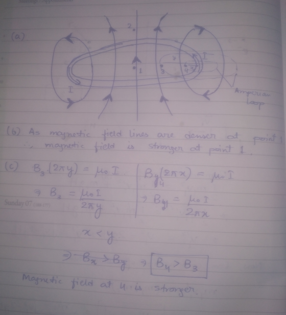 ca point 1 - (6) As magnetic field lines are denser at - magnetic field is stronger at point 1 (c) B (274) = Mo I. By (20x) =