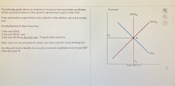 Price level The following graph shows an economy in long-run macroeconomic equilibrium. All the usual assumptions of the dyna